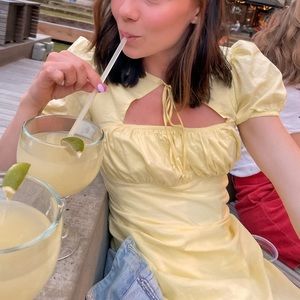 Pale Yellow Milkmaid Style Mini Dress